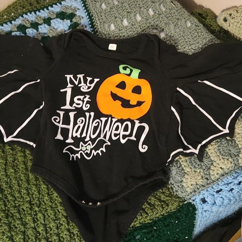Baby unisex bat onesie babies first Halloween pumpkin bat 1st Halloween 6-12m - Picture 6 of 9